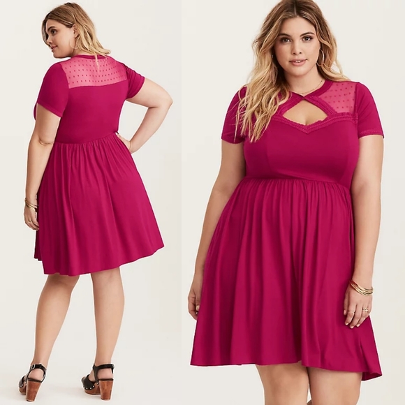 torrid Dresses & Skirts - Torrid - Rose Dot Mesh Skater Dress